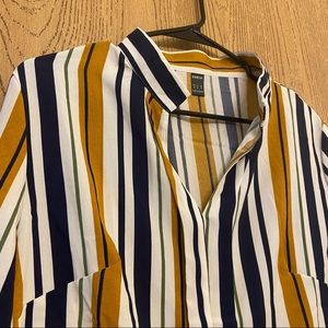 SHEIN Notched Neck Strip Blouse, Sz XL